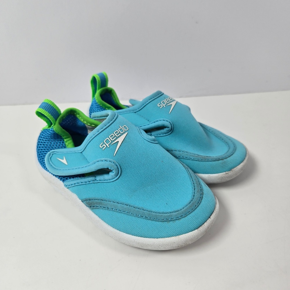Speedo Surfwalker Water Shoes Kids 5/6 Blue Green Hook Loop‎ Swim Beach Pool